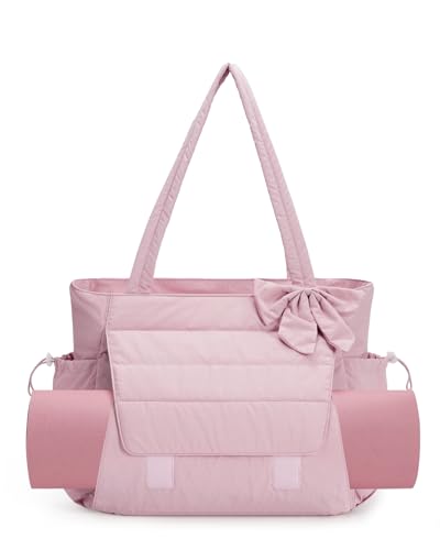 Wandering Nature Bow Tote Bag for Work Fits 40oz Tumbler, Yoga Bag with Wet Pocket & Yoga Mat Pocket, Commute, Gym, Travel