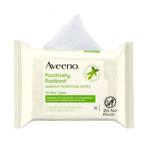 Aveeno Positively Radiant Alcohol Free Makeup Removing Wipes for Face, Ultra Soft, Gentle...