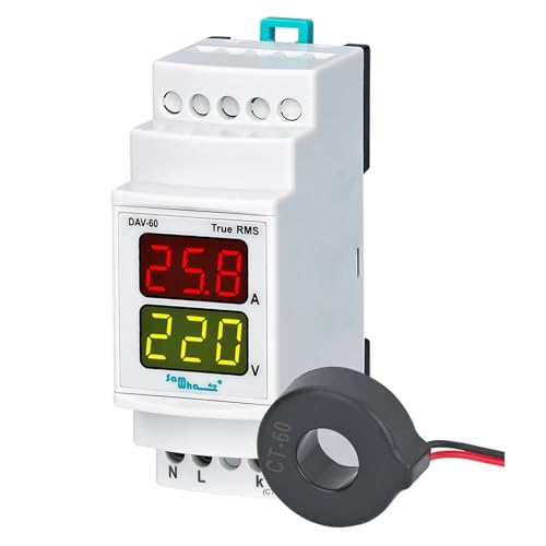 SPABOY Amperímetro y voltímetro Digital DAV-60/100/250 con CT Externo(60D(1-63A))