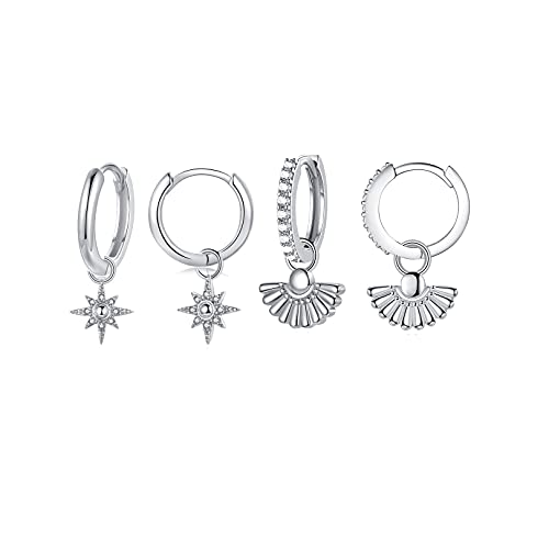 Lot de 2 paires de boucles d'oreilles créoles Huggies - En argent sterling 925 - Pour femme et homme Cover