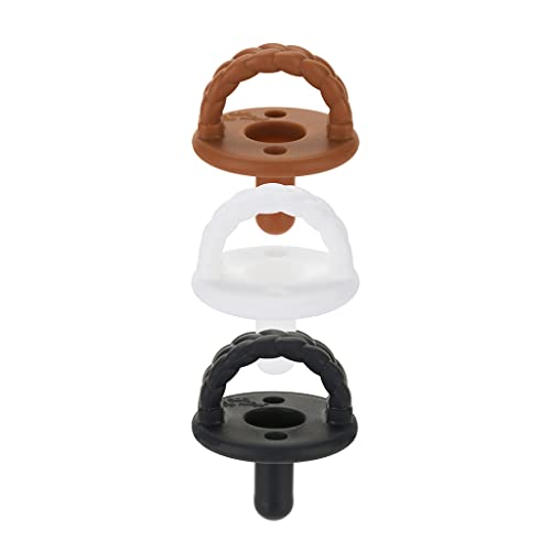 Image of Itzy Ritzy Silicone Pacifiers for Newborn - Itzy Soother Pacifiers Feature Collapsible Handle & Two Air Holes for Added Safety; for Ages 0-6 Months, Coffee & Cream Set of 3 in White, Tan & Brown