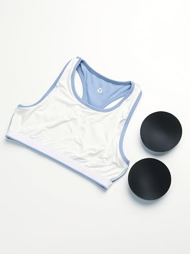 Image of TECHNOSPORT Women's Solid Slim Fit Scoop Neck Sports Bra ELASTOPLUS 4-Way Stretch Sleeveless Polyester Quick Dry UPF50+ for Gym Yoga Running