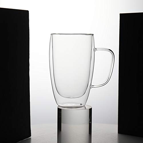 Double Walled Glass Coffee Cups, Set of 2 Large Glass Tea Cup with Handle,15oz/450ml Tall Insulated Coffee Mugs Perfect for Cappuccino, Macchiato, Latte, Tea, Juice, Iced& Hot Beverages - Thumbnail 5