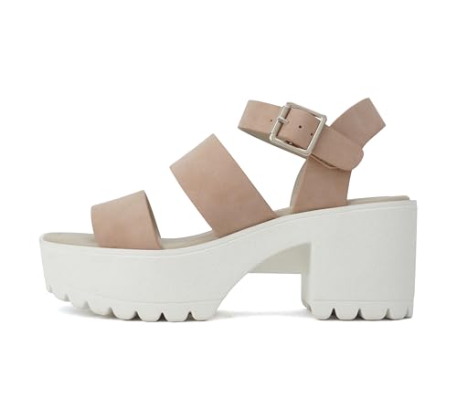 Image of Soda ACCOUNT ~ Women Open Toe Two Bands Lug sole Fashion Block Heel Sandals with Adjustable Ankle Strap