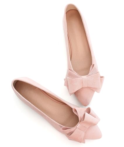 Image of WENJIAZHIZHI Square Toe Bow Ballet Slip-On | Classic Suede Finish,Chic Bow Detail,Effortless Everyday Style,Wedding Party Office,Plus Size Available