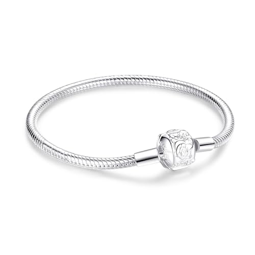 Jokmeo Moments Womens 925 Sterling Silver Snake Chain Bracelet for Bead Charms Valentines Day Mothers Day Birthday Gift for Mom