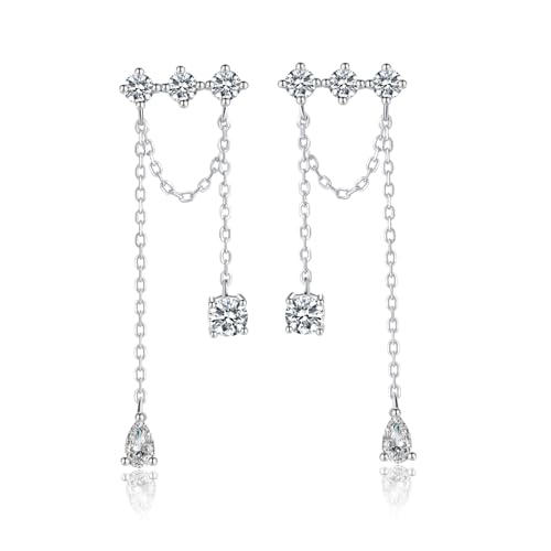 SLUYNZ Solid 925 Sterling Silver CZ Dangle Earrings for Women Teens Elegant Wedding Dangle Earrings Tassel Chain