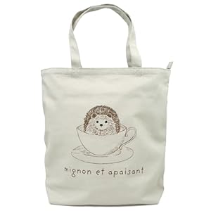 [アネス] A4ファイルが縦横入る ファスナー付き トートバッグ アニマルイラスト 帆布トート キャンバストート p557 ハリネズミ/グレー" 