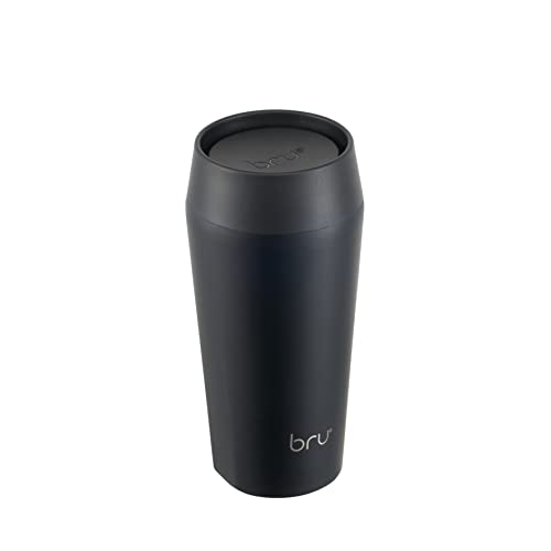 Bru - Reusable Stainless Steel Travel Mug, Vacuum Insulated Coffee Tumbler, Ceramic-Lined, Leak-Proof, 12H Hot & 24H Cold (12 Oz, Black Magic) #TOP5