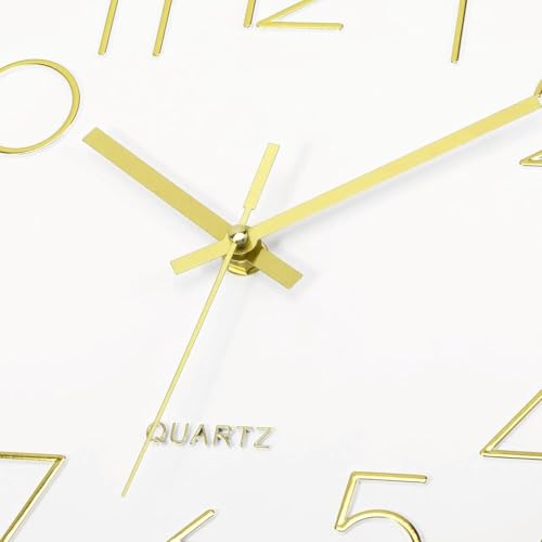 Image of TEKCOOL Plastic Digital Wall Clock 12 inch Silent Quartz Decorative Non-Ticking Classic Clock Battery Operated Round Easy to Read for Room /Home /Kitchen /Bedroom /Office /School- (Gold White);