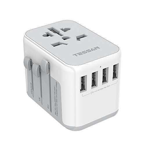 International Travel Plug Adapter, TESSAN Universal Power Adaptor with 4 USB Outlets. Worldwide All in One Wall Charger Converter-China USA EU European UK Thailand Japan Australia (Type G C A I)