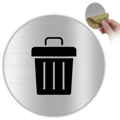LEIASA | Señal Cubo Basura - 10x10 cm - Aluminio - Placa Residuos - Cartel Adhesivo Papelera - Indicador Desechos - Rótulo Zona Limpieza - Identificador Contenedor - Grosor 0.8mm - (Señal Basura)