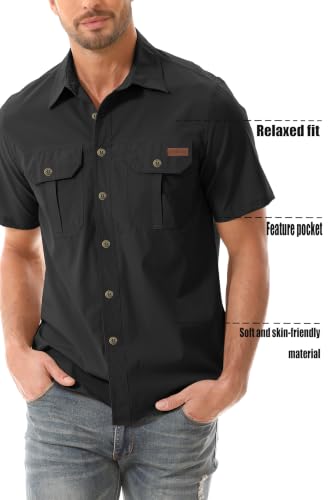 Zyvrenix Men's Outdoor Short Sleeve Button Down Shirts with Pocket Black L - image 4