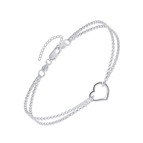 Image of Amberta Italian Sterling Silver Anklet for Women 925 | Adjustable Ankle Bracelets for Women Beaded Heart Summer Jewellery