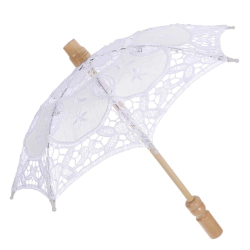 Ipetboom Rüschenschirm Spitze Eleganter Brautschirm für Hochzeiten Vintage Parasol für Romantische Fotografie Weißer Stickschirm Vielseitiges Accessoire für Bräute