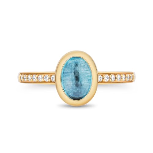 Jewelili Enchanted Disney Fine Jewelry 14K Yellow Gold over Sterling Silver with 1/10 CTTW Diamonds and Swiss Blue Topaz Jasmine Ring, Size 82