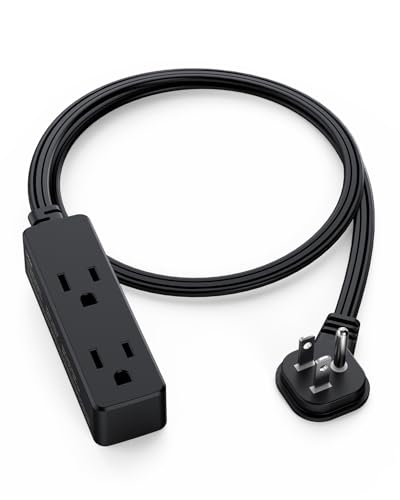 Flat Plug Extension Cord with 3 Outlets - 3Ft Low Profile Indoor 3 Prong Grounded Power Strip for Home Office & Travel - 16 AWG 13A/1625W Black