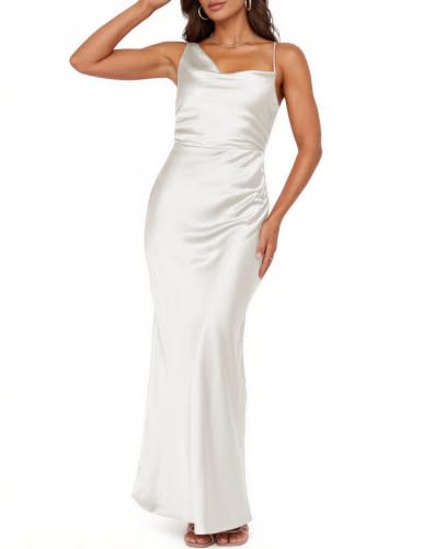 Image of Formal Satin Silk Spaghetti Strap Maxi Dresses for Women Wedding Guest