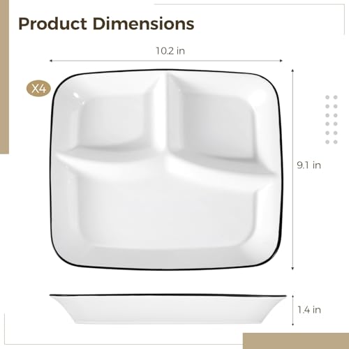 OMISTAR 4Pcs Portion Control Plates, 10" Ceramic Divided Plates for Adults, Rectangles Porcelain Dinner Diet Plates, White Ceramic Plates for Balanced Meals, Diabetes and Weight Loss Diet Plates by OMISTAR - Used condition - Image 5