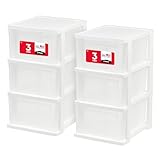 IRIS USA Plastic Drawer Storage Organizer, 3-Drawers, 2-Pack, for Classroom Art Craft Supplies, Bathroom Bedroom, Laundry Room, White/Clear