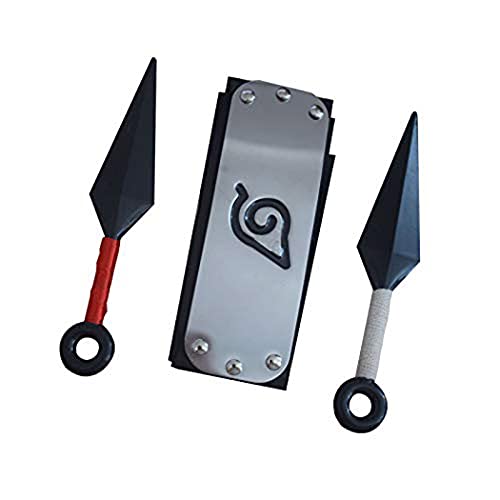 Konoha Leaf Village Ninja Shinobi Cosplay Headband with Red and White Ninja Weapons Props Small Kunai Plastic Toy