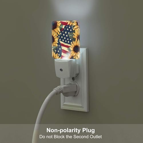 Image of Red Stars and Lines Sunflowers LED Plug-in Night Light 2-Pack, Auto Sensor Nightlights Set of 2 for Bedroom Bathroom