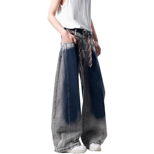 Men's American Color Block Sports Denim Jeans Straight Leg