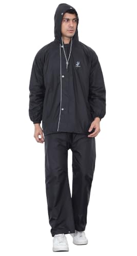Image of Shasmi Men's Raincoat for Men Waterproof with Hood | Premium Polyester Rain Suit for Bike Riders | Leak Proof Full Body Rainwear Set with Pants | Heavy Duty Zipper (Rainy 291)