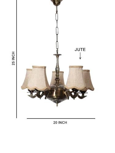 Image of Devansh 05 Lights Beige Vintage Shade with Antique Golden Chandelier -N