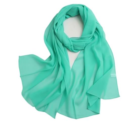 prettystern Bufanda larga de Seda Pura foulard Georgette Estola Elegante larga lisa y ligera verdemar