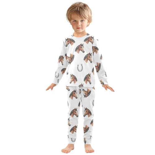 Pajama Sets Long Sleeve Horse Heads and Horseshoes Pattern Soft Comfy Sleepwear 2 Piece PJS 3-8T2