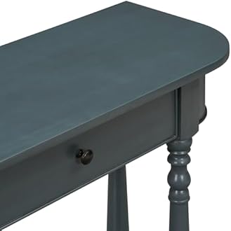 Amposei Small Curved Console Table 36-Inch Retro Farmhouse Wood Entry Sofa Table with Drawer & Storage Shelf for Living Room Hallway Entryway Furniture, Navy