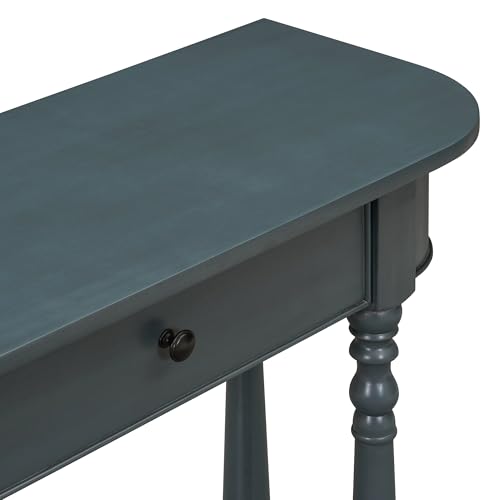 Amposei Small Curved Console Table 36-Inch Retro Farmhouse Wood Entry Sofa Table with Drawer & Storage Shelf for Living Room Hallway Entryway Furniture, Navy