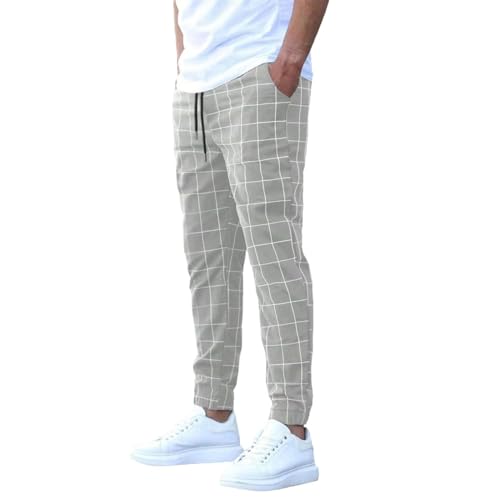 Karohose Herren Stretch, Freizeithose Kariert Herren Chinohose Elastische Taille mit Kordelzug,Jogginghose Straight Bein Stoffhose Lässig Trainingshose Pyjamahose Weich Bequem Sweatpants