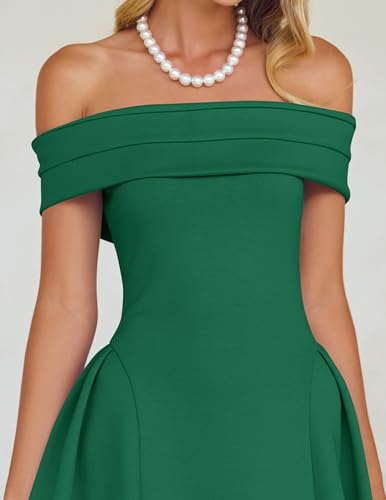 Image of ZESICA Summer 2026 Cocktail Dresses for Women's Off Shoulder Short Sleeve Swing A Line Wedding Evening Party Midi Dress