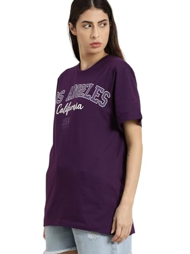 Image of LITZO Women's Letter Print Oversized Loose Fit T-Shirt (L-71-M)