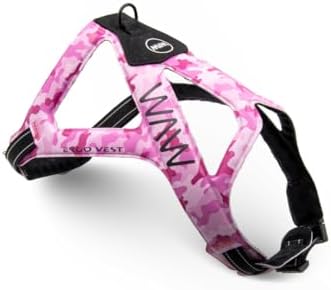 WAW, Ergovest Camo, Pettorina Ergonomica per Cani da 2 a 25 kg, Geometria a 3 Fasce, Libertà di Spalle e Ascelle, in Microfibra Ultraleggera, Taglia 1, Rosa Militare/Nero