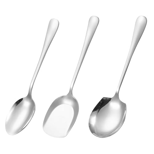 Stainless Steel Spoons Large Serving Spoon Set 3 Pcs Round Edge Tablespoons Cooking Spoon Kitchen Tool for Serving Kitchen Cooking Restaurant Banquet Dishwasher Safe