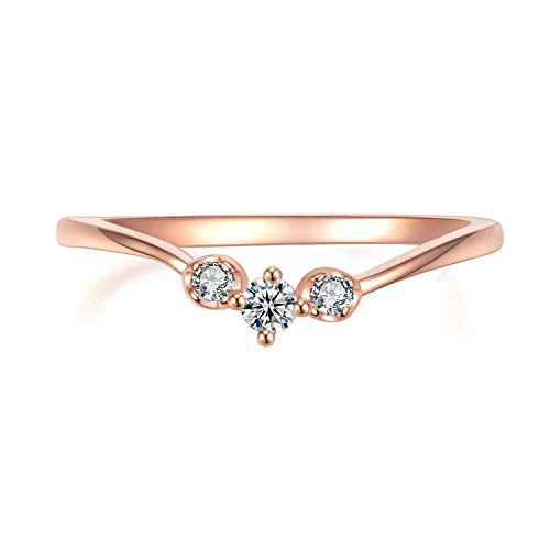 Blossom & Hue Curved Stackable Band [18K Rose Gold Plated .925 Sterling Silver] w/with Cubic Zirconia CZ [Size 6] to Accent Your Own Solitaire Diamond Ring [Hypoallergenic]