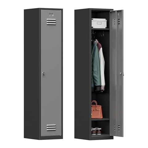 Kooyon Metal Lockers for Employees,71" Steel Storage Cabinet with 1 Door Lockable for Home,Gym,School,Office,Garage-Assembly Required(Black Gray) Cover