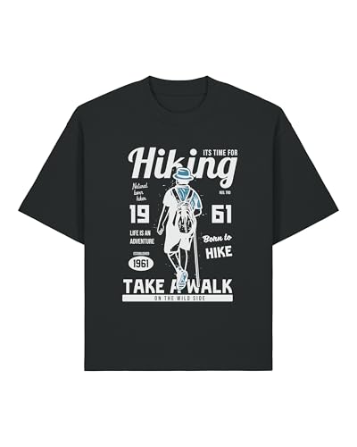 Camiseta unisex de algodón pesado con texto 'Hiking Take A Walk On The Wild Side', color negro, Negro, 3XL Grande alto