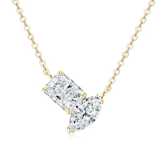 Radiant and Marquise Cut Moissanite Pendant Necklace, 3cttw D Color VVS1 925 Sterling Silver Dainty Pendant for Women Wife Girlfriend Jewelry Gifts (Gold)