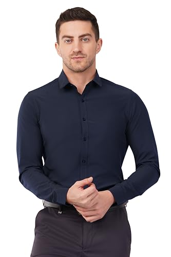 Image of SaintX Men's Premium Solid Formal Shirt | Slim Fit | Plain Full Sleeve | Feather Touch Soft Finish | Wrinkle Resistant | No Ironing Required | 360 Highly Stretchable Fabric