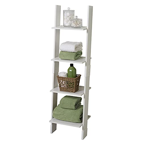 Zenna Home Ladder Style Bathroom Linen Tower, White, 4-Tier