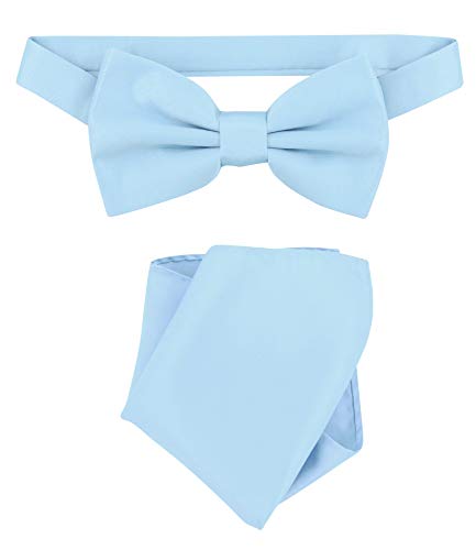 Vesuvio Napoli BowTie Solid Baby Blue Color Mens Bow Tie & Handkerchief