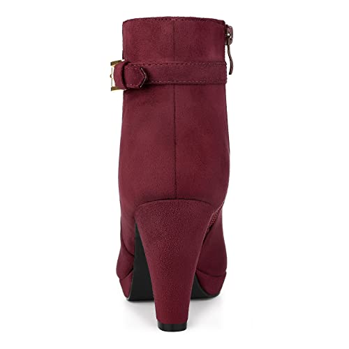 Allegra K Allegra K Women's Low Platform Zip Chunky High Heel Burgundy Ankle Booties 6 M US