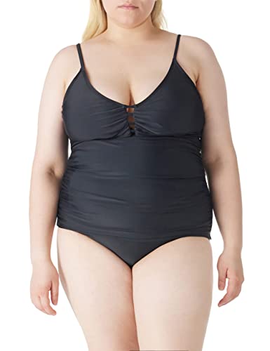 Relleciga Women's Black V Neck Shirred Tankini Top Swimsuits Tummy Control Bathing Suit Size Large #TOP4