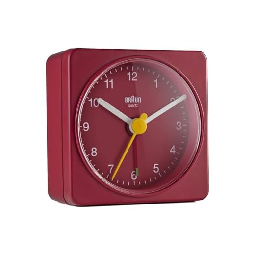 Braun Classic Travel Analogue Alarm Clock, Compact Size, Quiet Quartz Movement, Crescendo Beep Alarm in Red, Model BC02R.