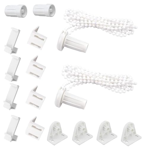 Roller Blind Accessories Kit,2 Sets Universal Plastic Fittings with Brackets Curtain Accessories,17mm Mounting Brackets With 2 m Beaded Chain,Fittings Plastic Spares for Curtain Rods/Bracket
