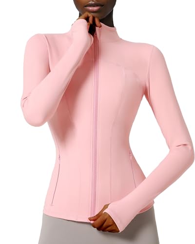 Locachy Damen Slim Fit Full Zip Athletic Running Sport Workout Jacke mit Taschen, Stil 02 Rosa, 32 Locachy Damen Slim Fit Full Zip Athletic Running Sport Workout Jacke mit Taschen, Stil 02 Rosa, 32